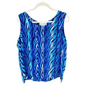 Vintage Diane Gilman Silk Tank Top Large - Blue Animal Zebra Stripes Art To Wear